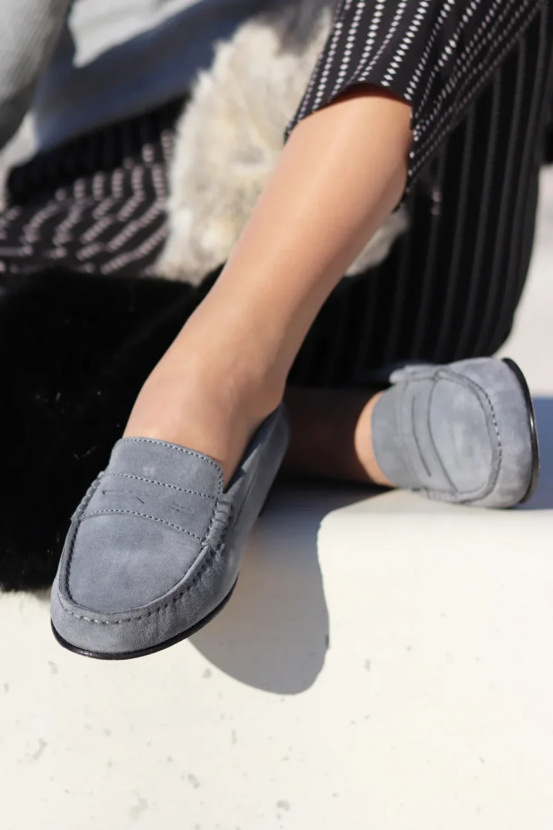 Women's Penny Loafers Leather Sole, slate grey suede – Image 9