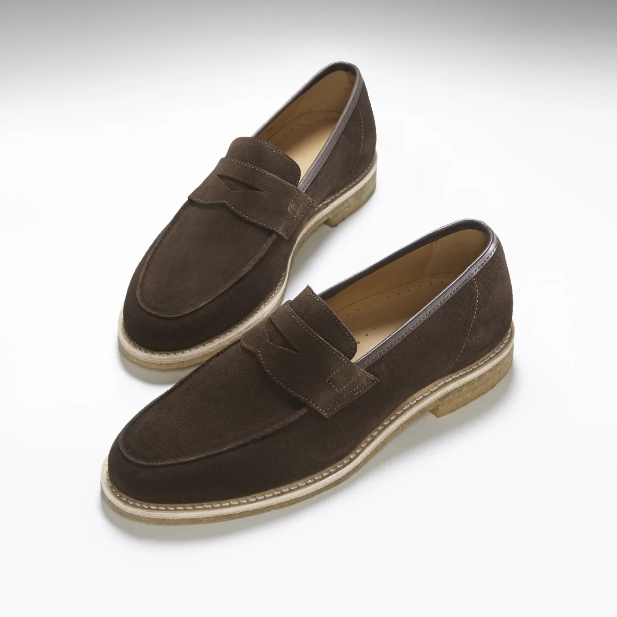 Brown Suede Loafers, Crepe Rubber Welted Sole – Image 3