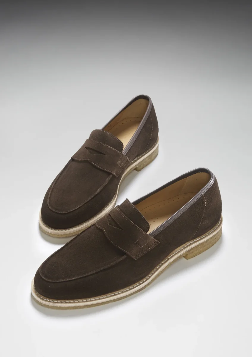 Brown Suede Loafers, Crepe Rubber Welted Sole – Image 4