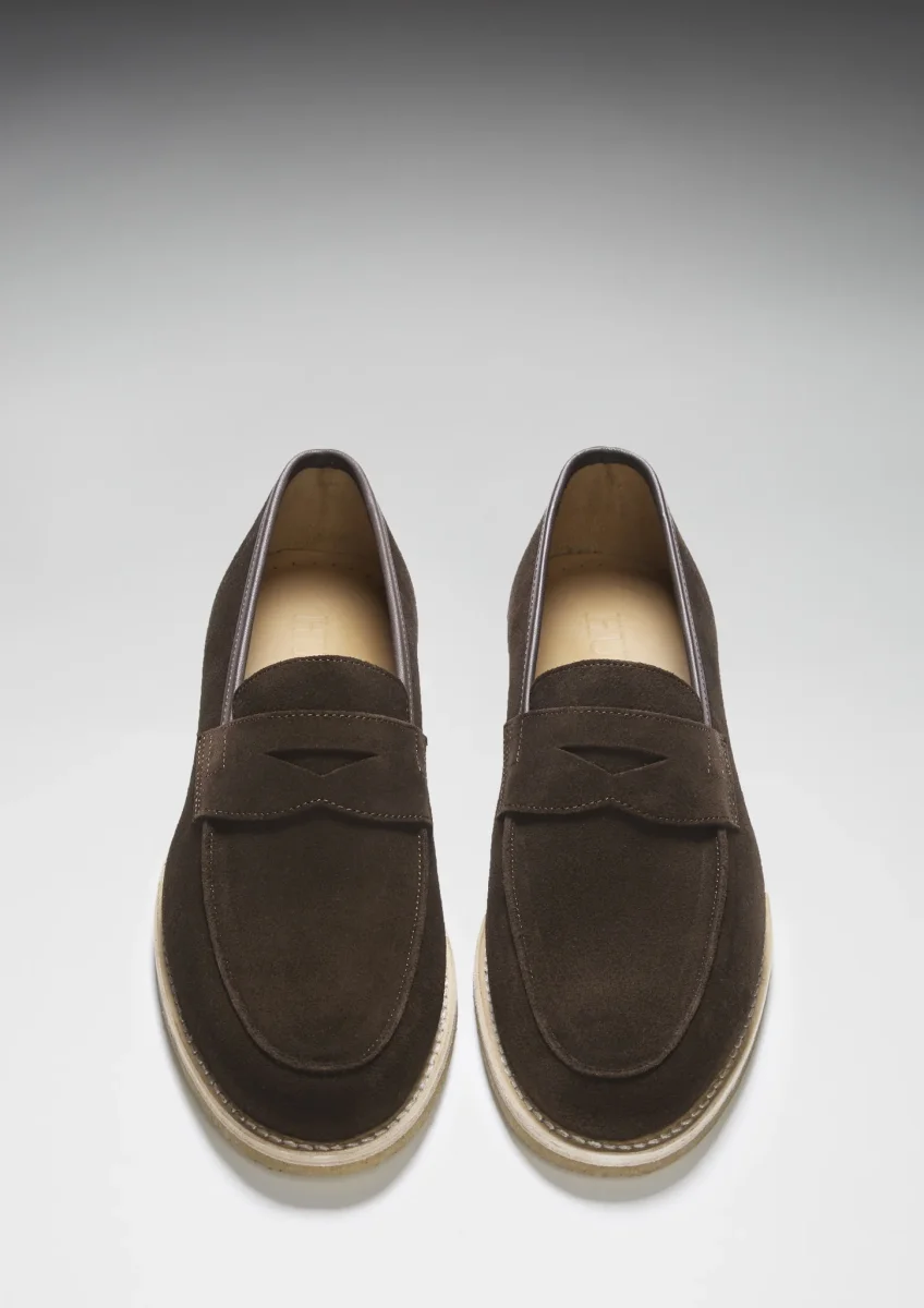 Brown Suede Loafers, Crepe Rubber Welted Sole – Image 5