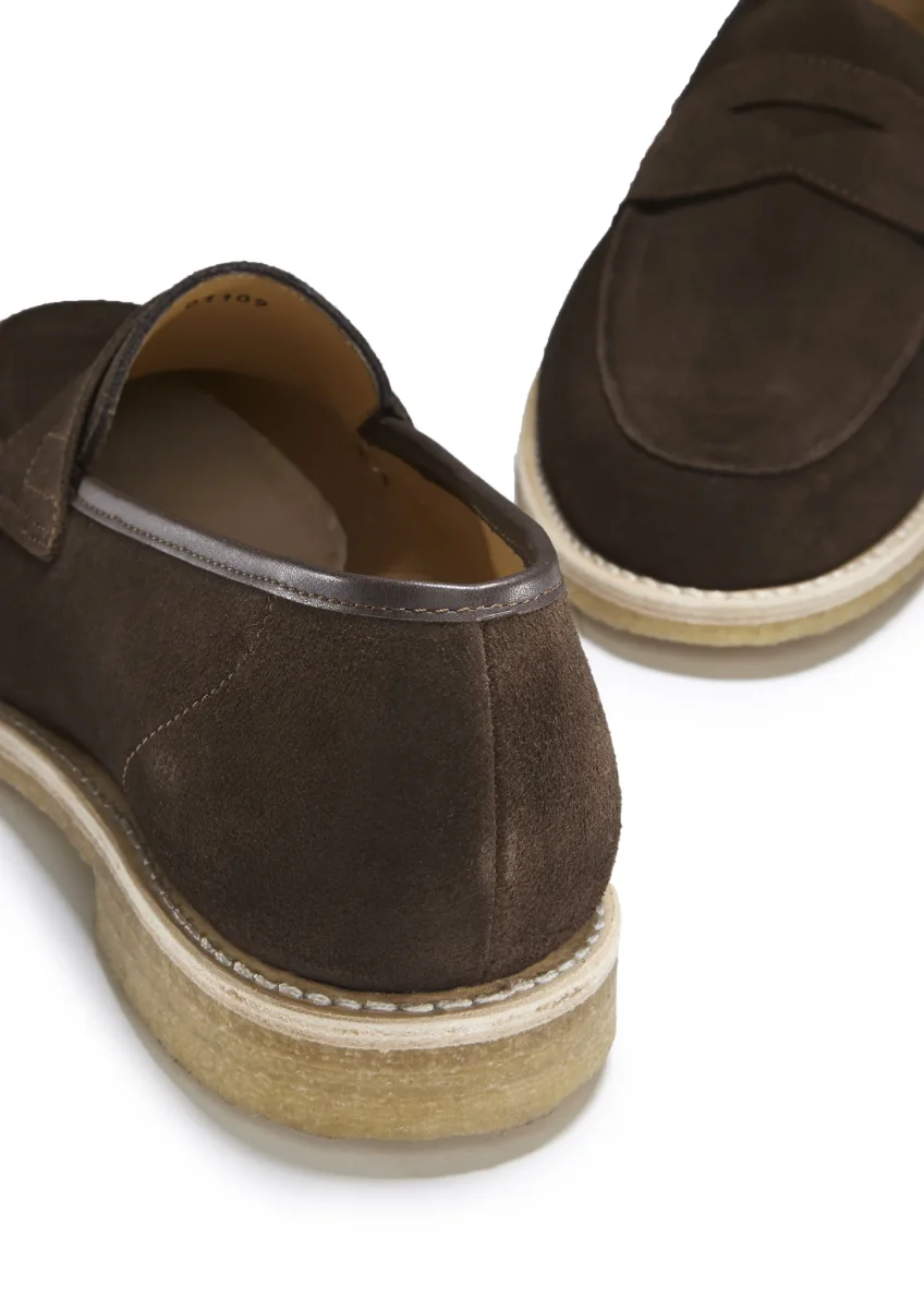 Brown Suede Loafers, Crepe Rubber Welted Sole – Image 6