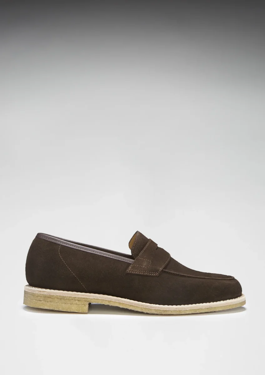 Brown Suede Loafers, Crepe Rubber Welted Sole – Image 9