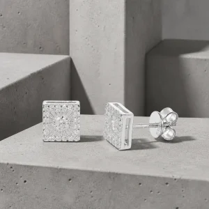 Boucles d'Oreilles Homme Carré Argent & Or Effet Diamant