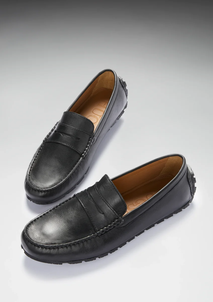 Tyre Sole Penny Driving Loafers, black leather – Image 7