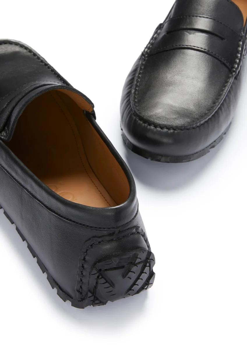 Tyre Sole Penny Driving Loafers, black leather – Image 6