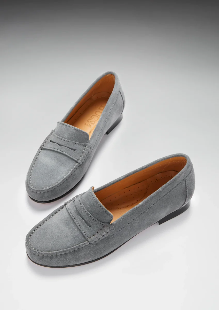 Women's Penny Loafers Leather Sole, slate grey suede – Image 3
