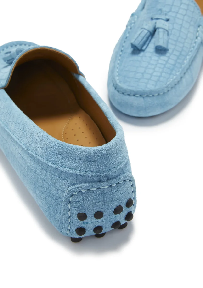 Women's Tasselled Driving Loafers, blue embossed suede – Image 6
